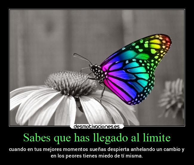 Sabes que has llegado al límite - cuando en tus mejores momentos sueñas despierta anhelando un cambio y
en los peores tienes miedo de tí misma.
