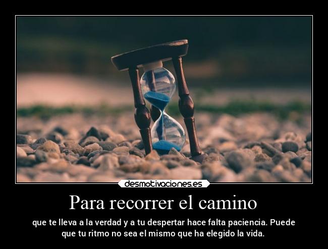 Para recorrer el camino - que te lleva a la verdad y a tu despertar hace falta paciencia. Puede
que tu ritmo no sea el mismo que ha elegido la vida.