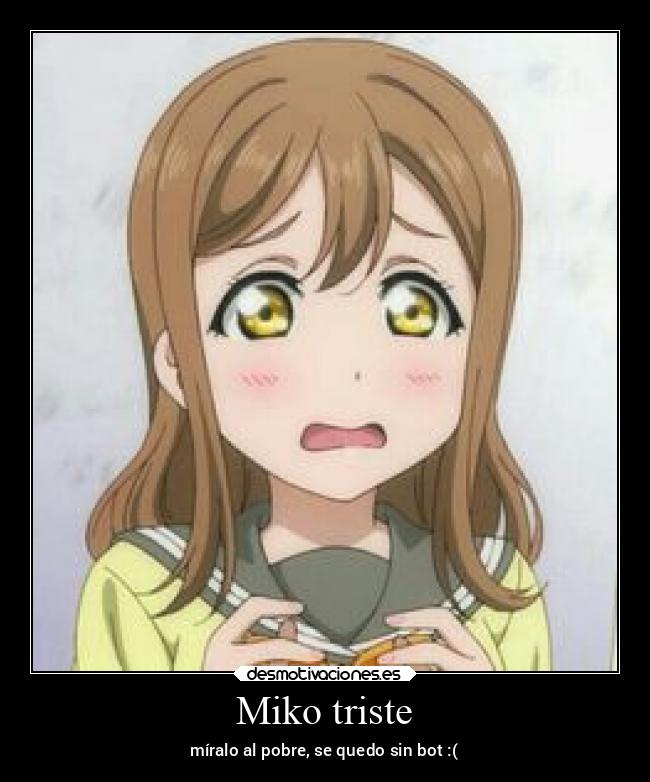 Miko triste - míralo al pobre, se quedo sin bot :(