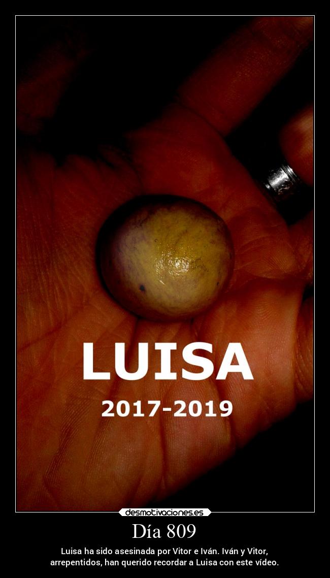 Día 809 - Luisa ha sido asesinada por Vitor e Iván. Iván y Vitor,
arrepentidos, han querido recordar a Luisa con este vídeo.