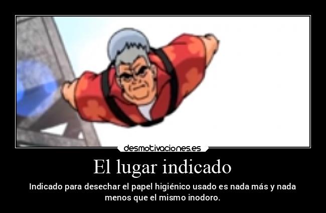 El lugar indicado - Indicado para desechar el papel higiénico usado es nada más y nada
menos que el mismo inodoro.