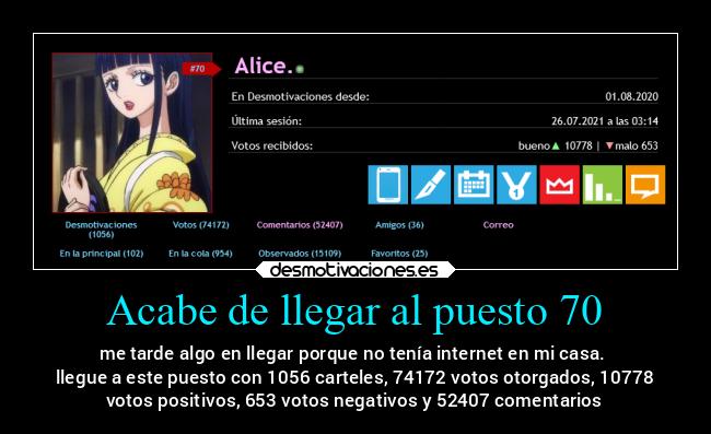 Acabe de llegar al puesto 70 - 