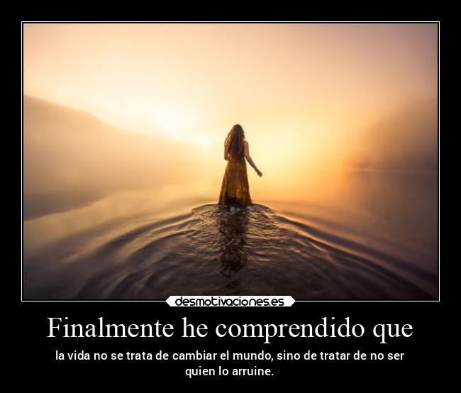 Finalmente he comprendido que - la vida no se trata de cambiar el mundo, sino de tratar de no ser
quien lo arruine.