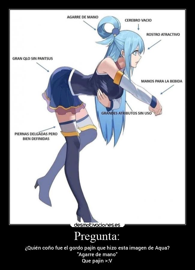 Pregunta: - ¿Quién coño fue el gordo pajín que hizo esta imagen de Aqua?
Agarre de mano
Que pajin >:V