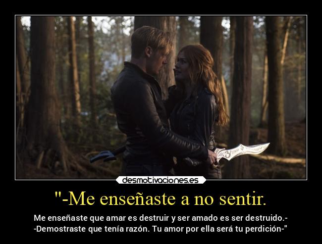 -Me enseñaste a no sentir. - Me enseñaste que amar es destruir y ser amado es ser destruido.-
-Demostraste que tenía razón. Tu amor por ella será tu perdición-