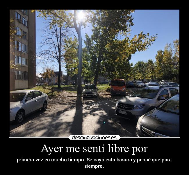 Ayer me sentí libre por - primera vez en mucho tiempo. Se cayó esta basura y pensé que para
siempre.