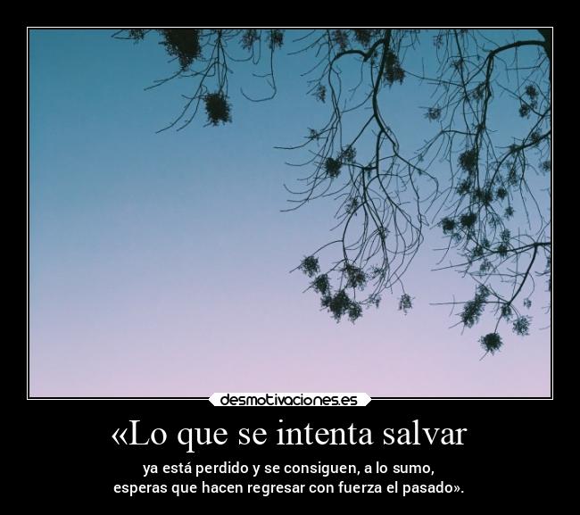 «Lo que se intenta salvar - ya está perdido y se consiguen, a lo sumo,
esperas que hacen regresar con fuerza el pasado».