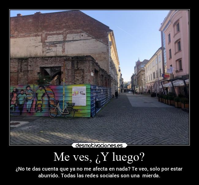 Me ves, ¿Y luego? - ¿No te das cuenta que ya no me afecta en nada? Te veo, solo por estar
aburrido. Todas las redes sociales son una mierda.