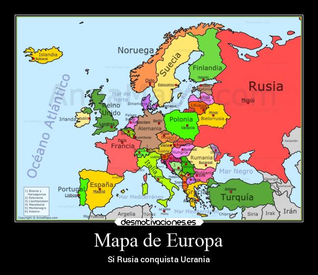 Mapa de Europa - Si Rusia conquista Ucrania