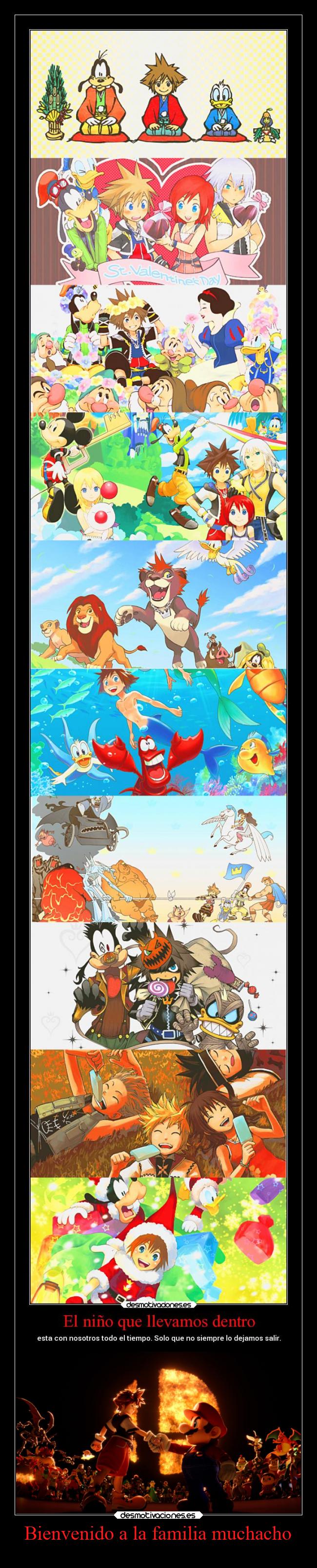 carteles familia videojuegos kingdom hearts super smash bros ultimate sora mario tanookiloco desmotivaciones