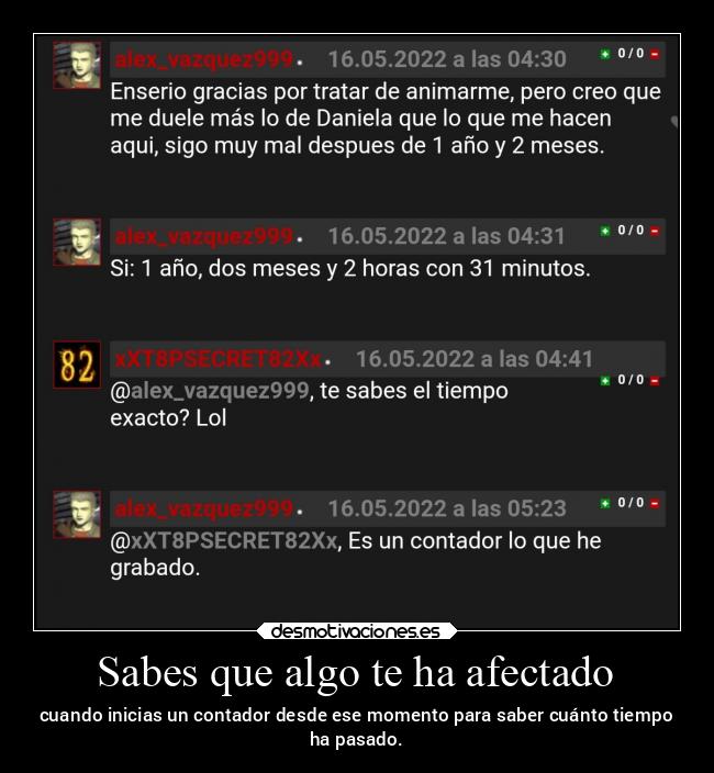 Sabes que algo te ha afectado - cuando inicias un contador desde ese momento para saber cuánto tiempo
ha pasado.