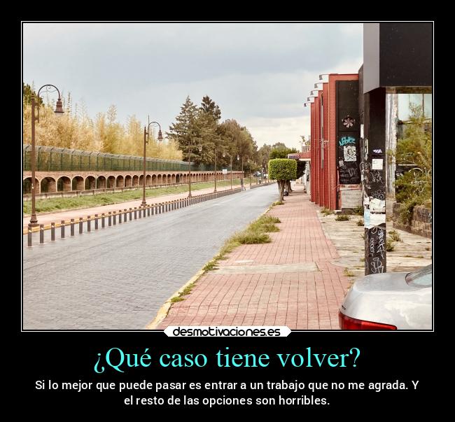 ¿Qué caso tiene volver? - Si lo mejor que puede pasar es entrar a un trabajo que no me agrada. Y
el resto de las opciones son horribles.