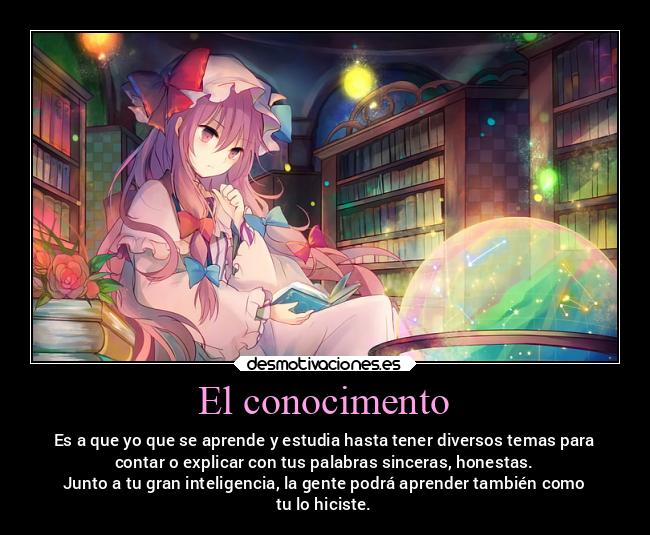 carteles literatura ensenar explicar conocimiento touhouproject patchouli knowledge desmotivaciones
