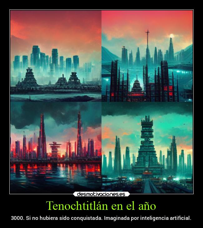 Tenochtitlán en el año - 3000. Si no hubiera sido conquistada. Imaginada por inteligencia artificial.