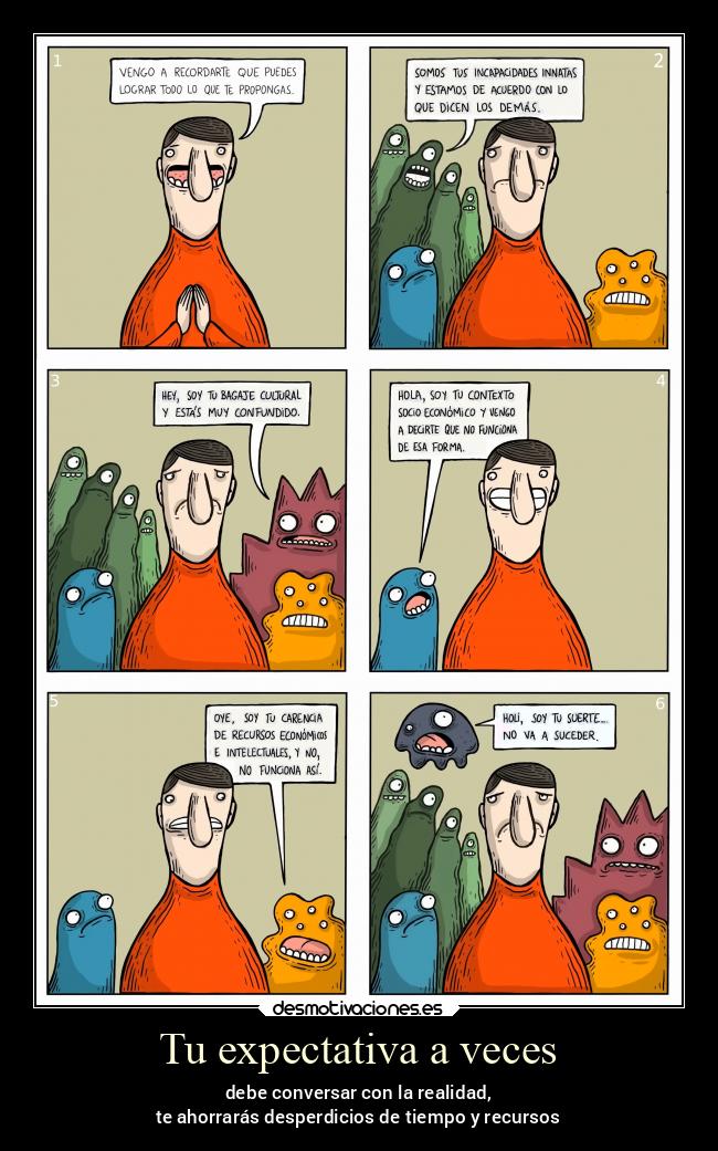 Tu expectativa a veces - debe conversar con la realidad,
te ahorrarás desperdicios de tiempo y recursos