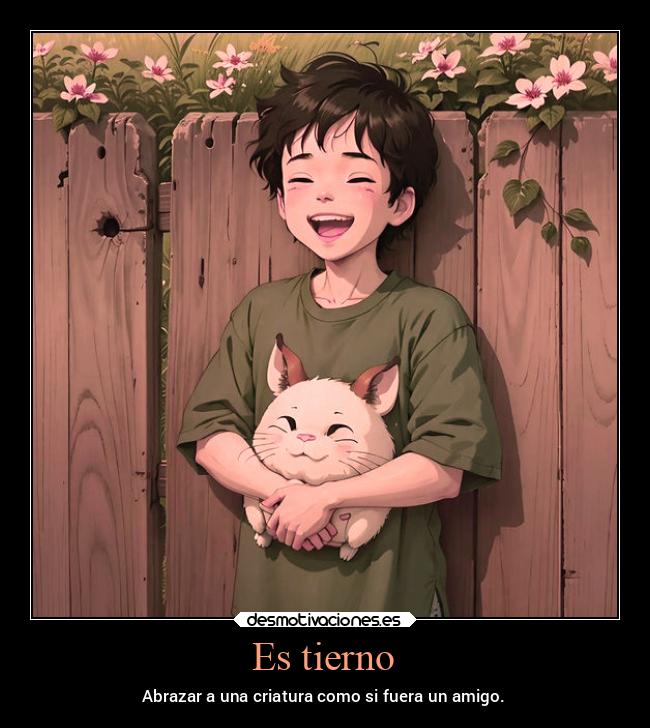Es tierno - Abrazar a una criatura como si fuera un amigo.