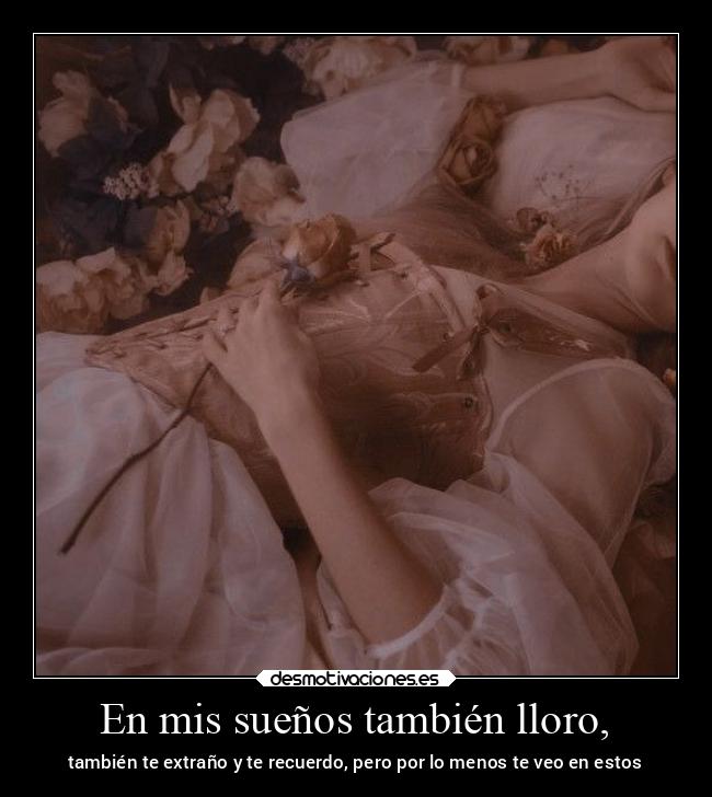En mis sueños también lloro, - también te extraño y te recuerdo, pero por lo menos te veo en estos
