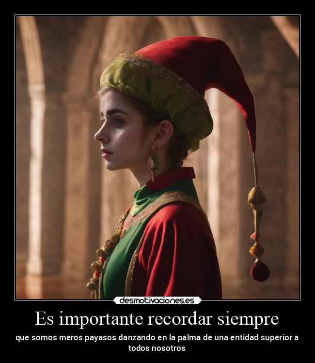 Es importante recordar siempre - que somos meros payasos danzando en la palma de una entidad superior a
todos nosotros